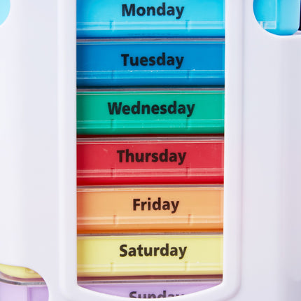 Dávkovač léků na 7 dní, 4 přihrádky, anglicky