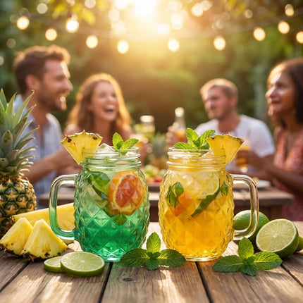 Sklenice ananas s víčky a brčky, sada 4 ks