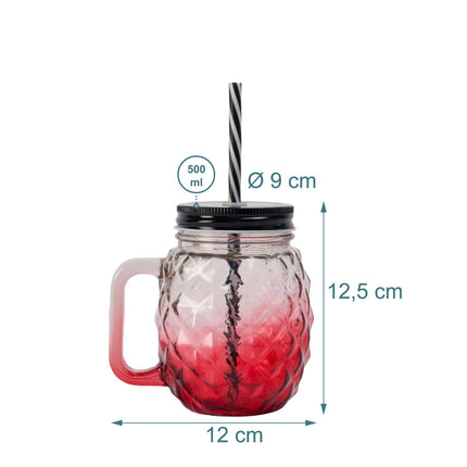Sklenice ananas s víčky a brčky, sada 4 ks