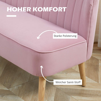 Pink 2-Seater Fabric Sofa with Wood Legs