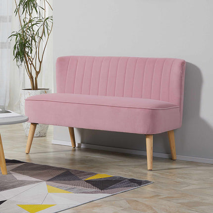 Pink 2-Seater Fabric Sofa with Wood Legs