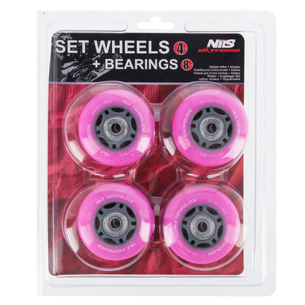 Pink 64x24 82A Wheels (4) + ABEC-7 Bearings (8) Set
