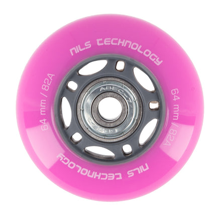 Pink 64x24 82A Wheels (4) + ABEC-7 Bearings (8) Set