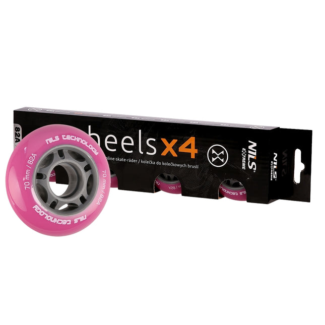 PU kolečka na brusle 82A, 70x24mm, sada 4 ks, růžová
