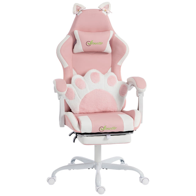 Roze gamingstoel met kattenoortjes en lendensteun