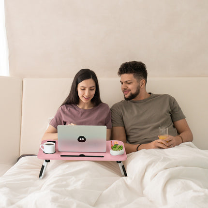 Klínový stolek s držákem na tablet a nápoj – skládací podnos do postele, růžová