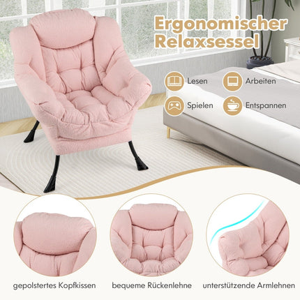 Polohovací křeslo s područkami, boční kapsou a podnožkou, růžová