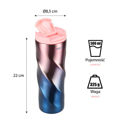 Termohrnek, izolovaný, 22 oz, růžová