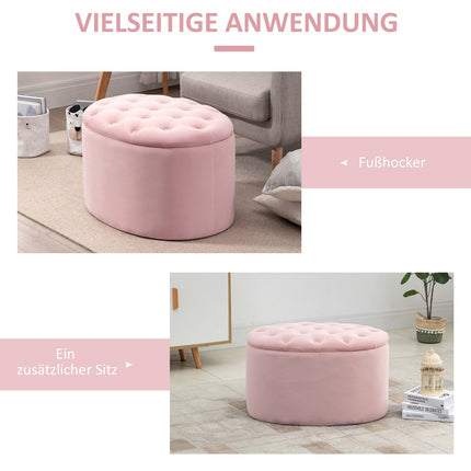 Oválná čalouněná lavice s úložným prostorem – sametový hladký polyester, růžová
