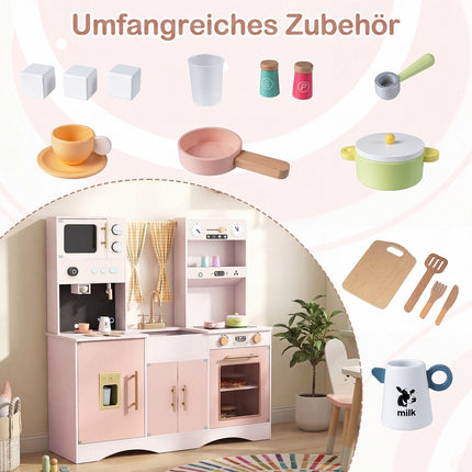 Pink Wooden Play Kitchen Set with Microwave & Coffee Maker