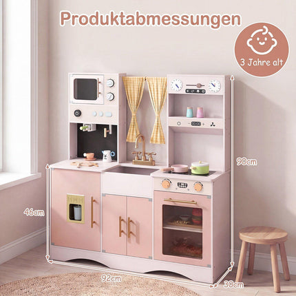 Pink Wooden Play Kitchen Set with Microwave & Coffee Maker