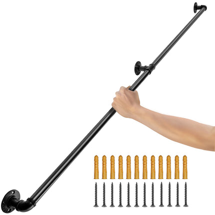 Pipe Stair Handrail, 7 Ft Carbon Steel Wall Mount, 440 lb