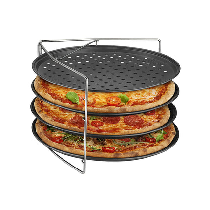 Sada plechů na pizzu se stojanem – nepřilnavé, perforované