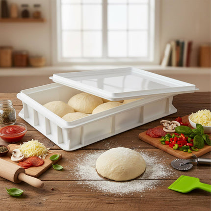 Box na kynutí těsta na pizzu s víkem, pojme 12–16 bochánků