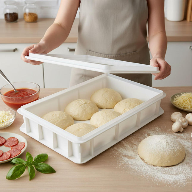 Box na kynutí těsta na pizzu s víkem, pojme 12–16 bochánků