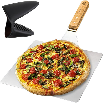 Lopata na pizzu se silikonovou rukojetí – nerezová ocel, dřevo