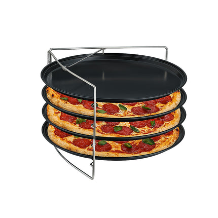 Sada plechů na pizzu se stojanem – 4 nepřilnavé plechy