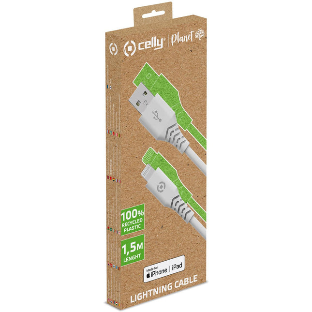 Kabel Planet USB-A – Lightning 1,5m ze 100% recyklovaného plastu, bílá