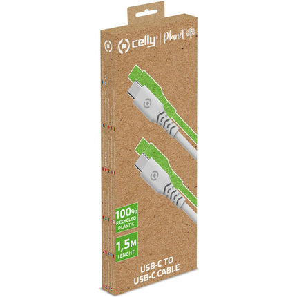 Kabel Planet USB-C – USB-C 1,5m ze 100% recyklovaného plastu, bílá