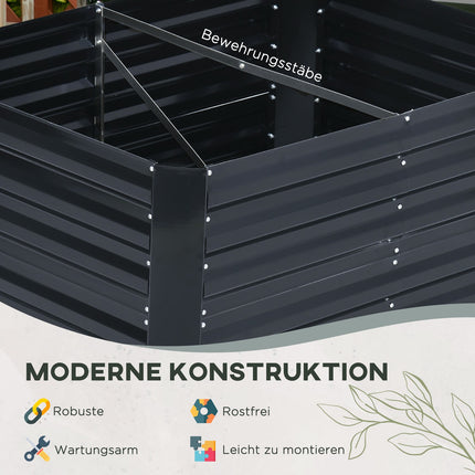 Truhlík – sada vyvýšených záhonů s oporou, ocel, 3dílná, tmavě šedá