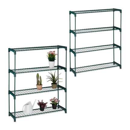Plant Racks with 4 Metal Grid Shelves, Set of 2