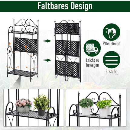 Plant shelf in black metal with 3 levels - 56x30x114 Cm