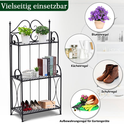 Plant shelf in black metal with 3 levels - 56x30x114 Cm