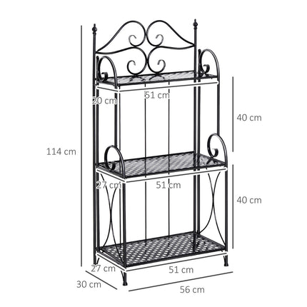 Plant shelf in black metal with 3 levels - 56x30x114 Cm