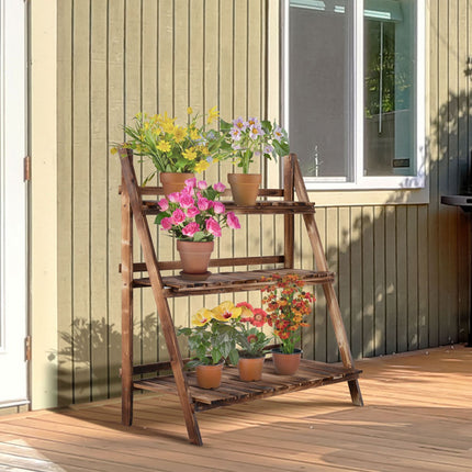Smrkový 3stupňový stojan na květiny na zahradu a balkon