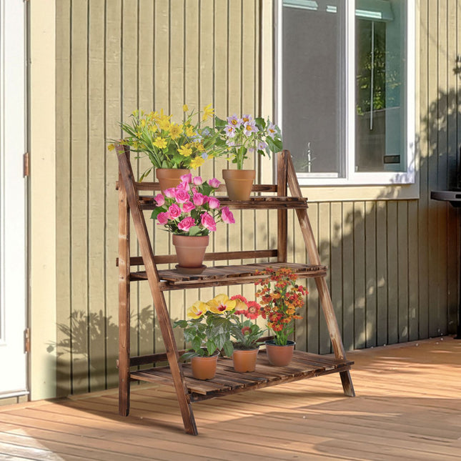 Smrkový 3stupňový stojan na květiny na zahradu a balkon