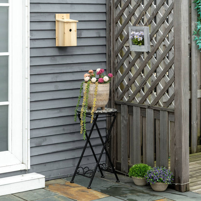 Round stone mosaic plant stand, Ø36X67Cm, foldable, indoor/outdoor