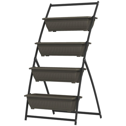 Plant stand in steel in 4 levels, brown, with holes for the garden