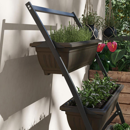 Plant stand in steel in 4 levels, brown, with holes for the garden