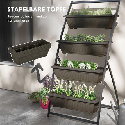 Plant stand in steel in 4 levels, brown, with holes for the garden