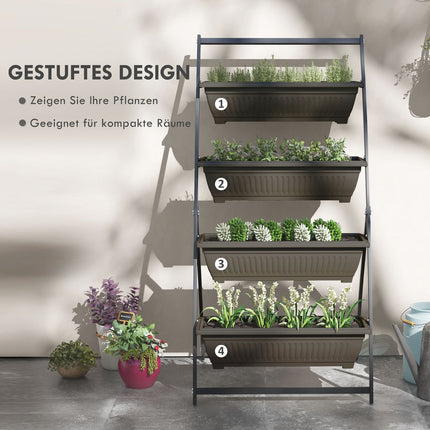 Plant stand in steel in 4 levels, brown, with holes for the garden