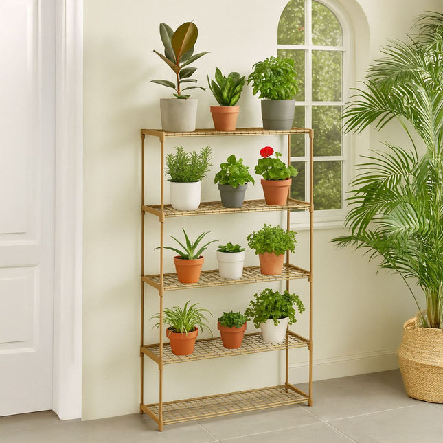 Plant Stand with 5 Tiers – Brown, Indoor/Outdoor Use
