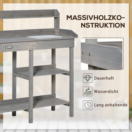 Zahradní stůl s truhlíkem na květiny, šedý 117×45×121 cm