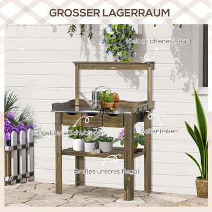 Garden table with 3 drawers & hooks, 78x38x112 cm