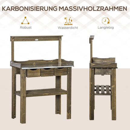 Garden table with 3 drawers & hooks, 78x38x112 cm
