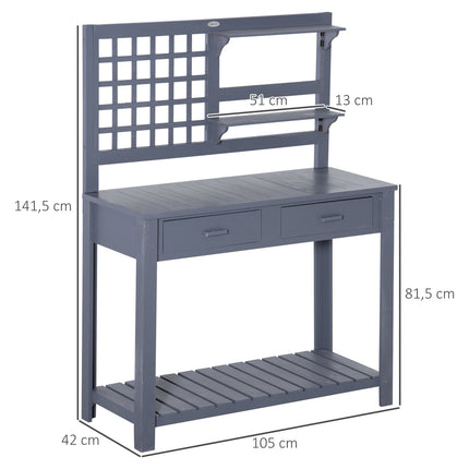 Garden table with 2 drawers and mesh shelves