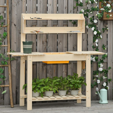 Adjustable spruce garden table with hooks - 100x40x140 cm