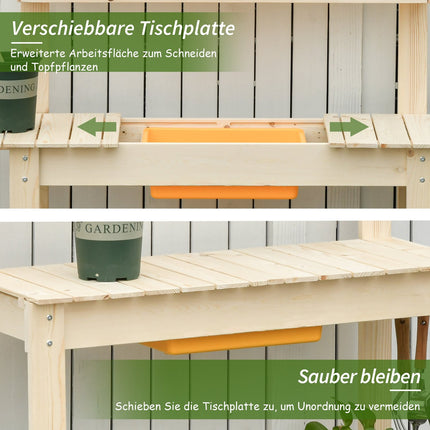 Adjustable spruce garden table with hooks - 100x40x140 cm