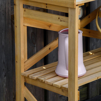 Wooden planter table with storage, Light brown, 80x40x84 cm