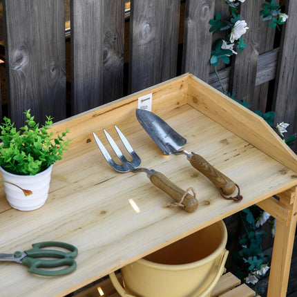 Wooden planter table with storage, Light brown, 80x40x84 cm
