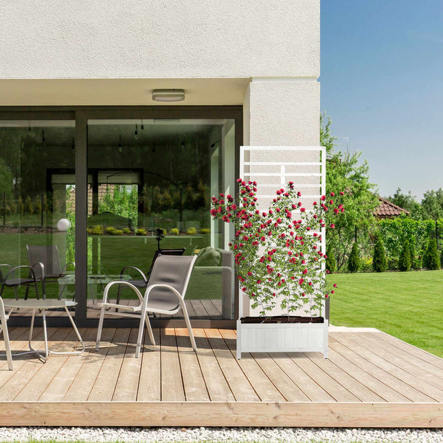 Planter box with trellis wall in white
