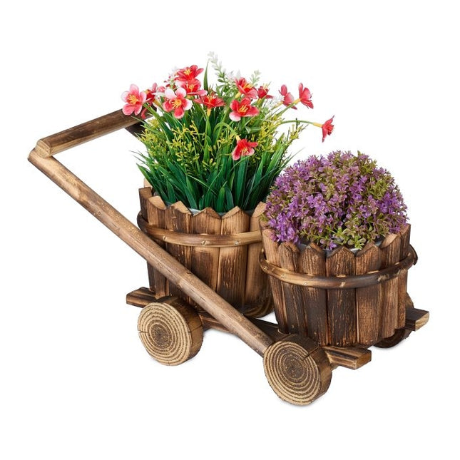 Planter cart with 2 wooden flower pots