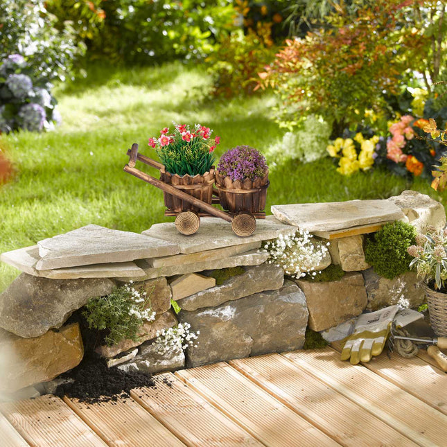 Planter cart with 2 wooden flower pots