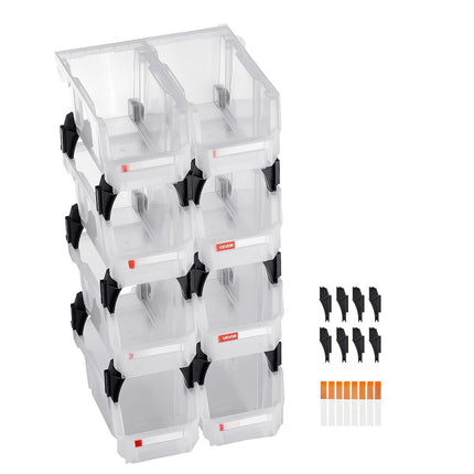 Plastic Stackable Storage Bins, Clear Open-Front, 8 Pack