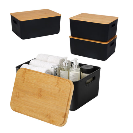 Plastic Storage Box Set with Bamboo Lid, Stackable