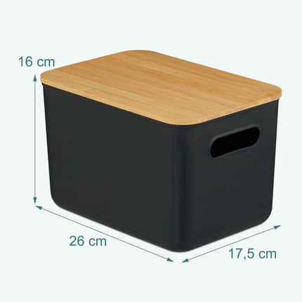 Sada plastových úložných boxů s bambusovým víkem, stohovatelná